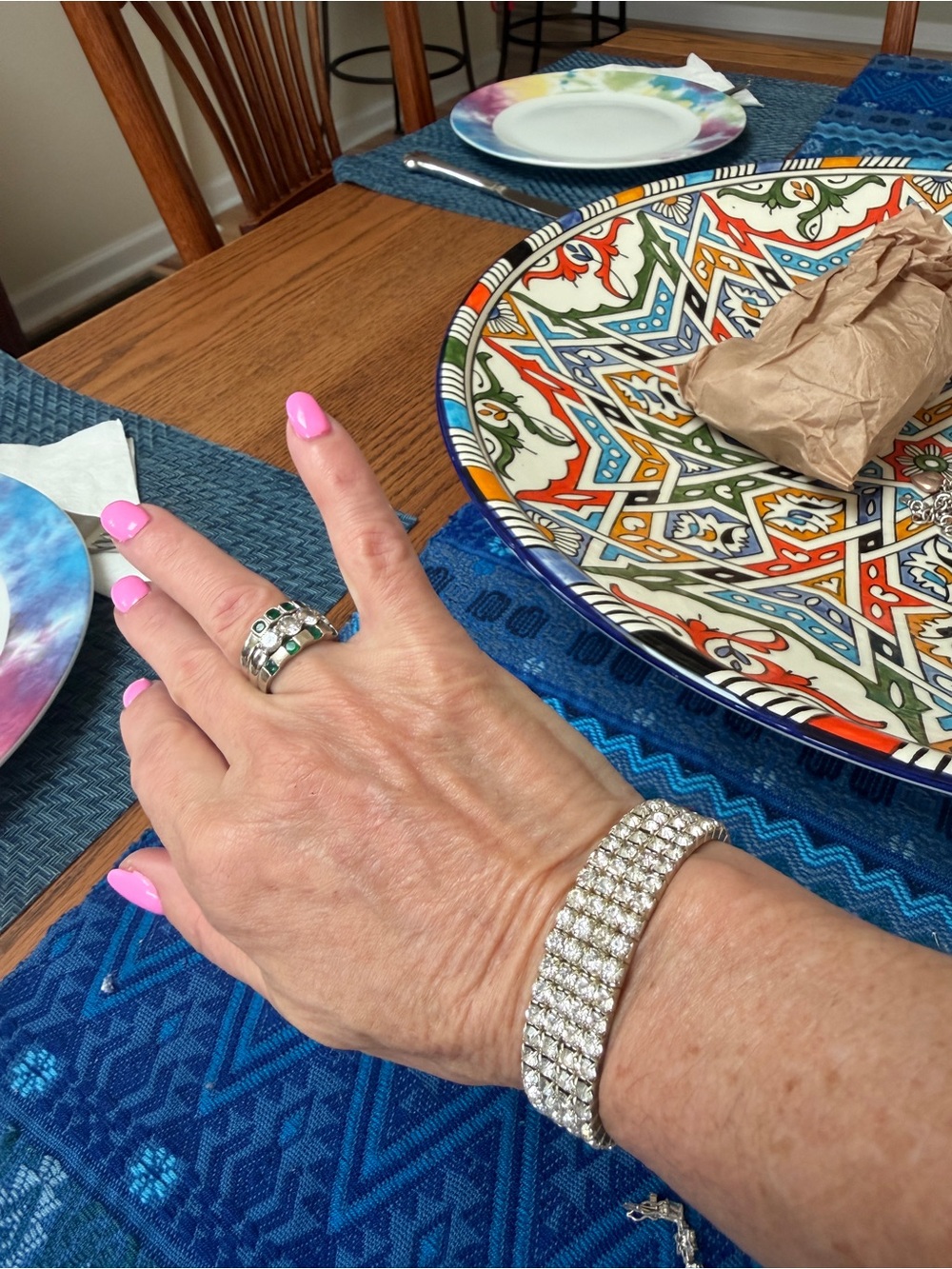 Rhinestone Crystal Stretch Bracelet in Silver Tone